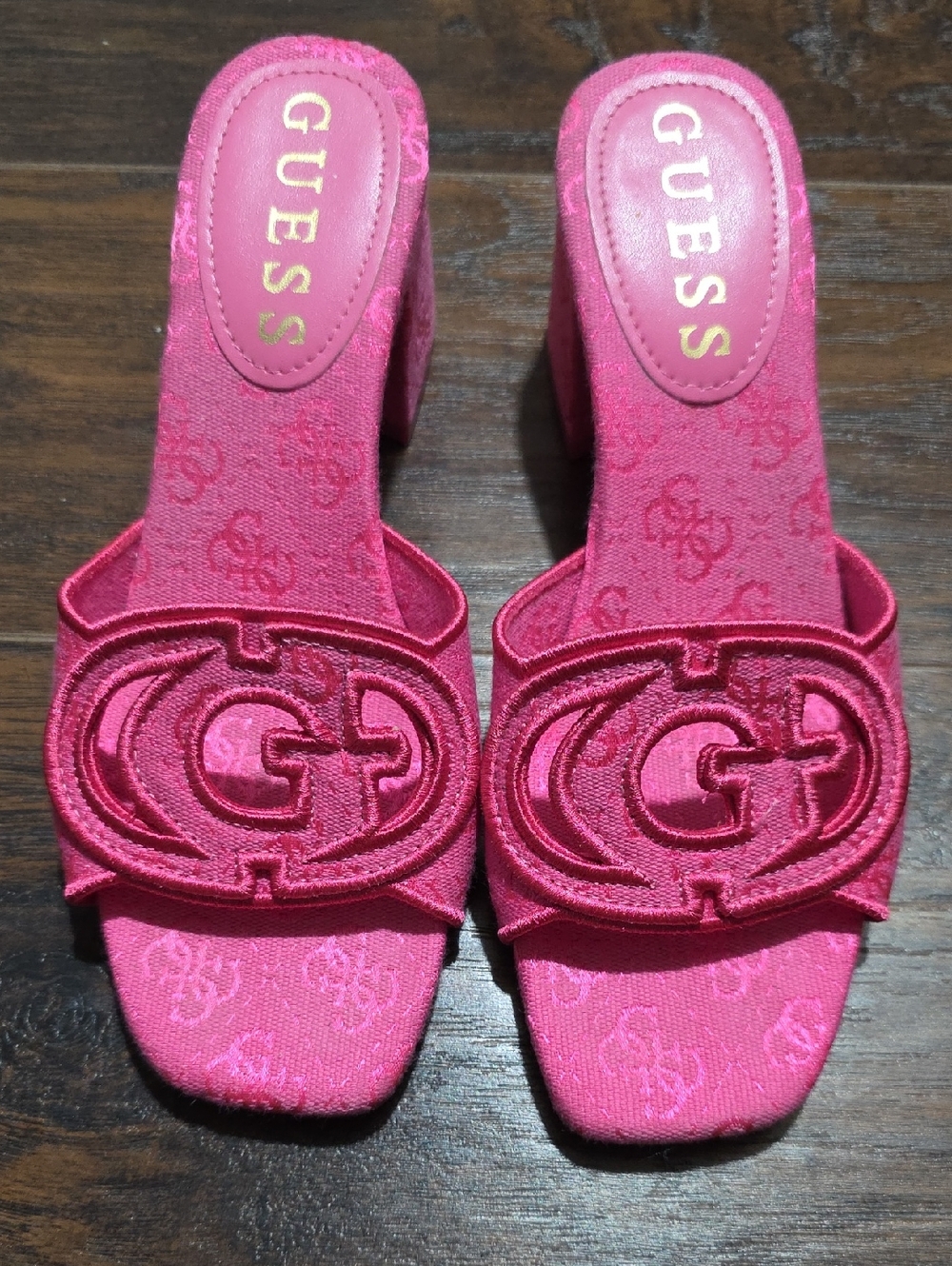 GUESS Hot Pink Embroidered Logo Slide Mules